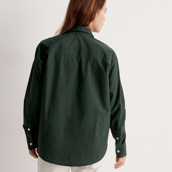 MADEWELL x DONNI Poplin Button-Down Shirt in Deep Forest Green Women's Medium - Picture 3 of 6
